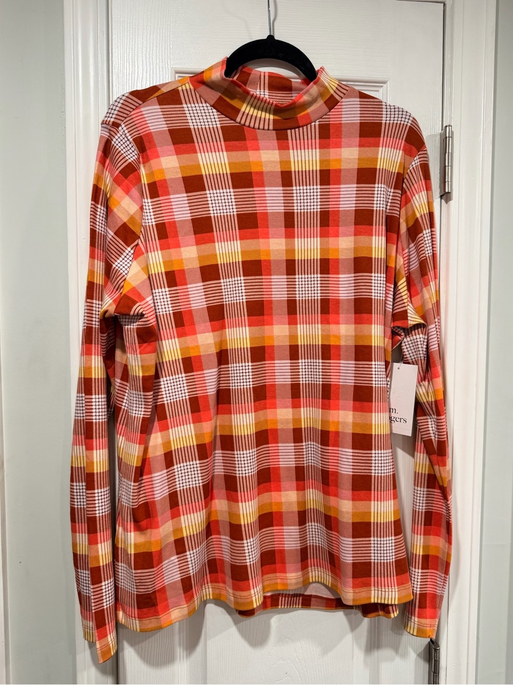NWT Kim Rogers Size XXL Petite Plaid Mock Neck Long Sleeve Top Fall Cotton